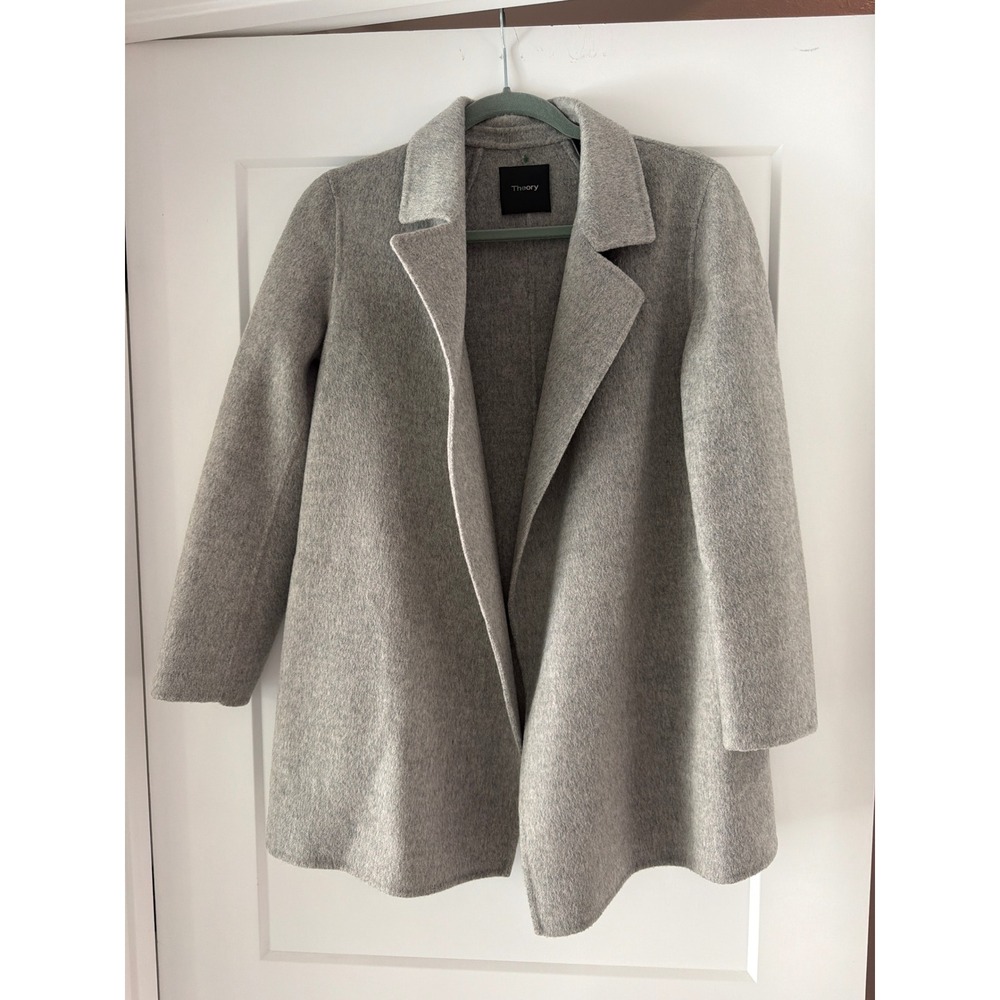 Theory Clairene New Divide Wool Cashmere‎ Coat Grey Melange Open Front Small